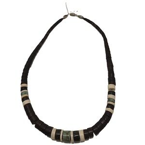 Vintage Native Sterling Silver Heishi Shell & Turquoise Necklace, Old pawn